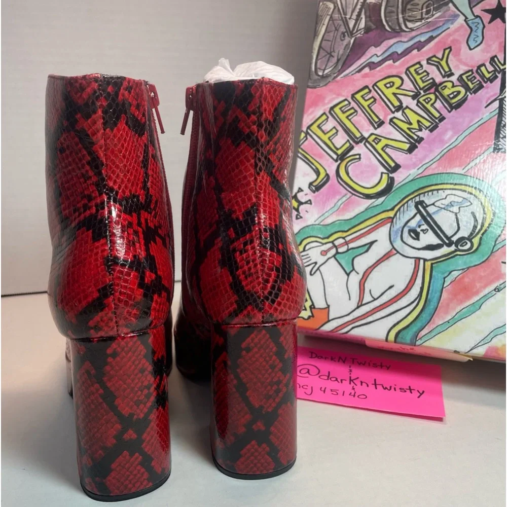 BNIB Jeffrey Campbell Dormant Black/Red Snakeskin print platforms 5.5M